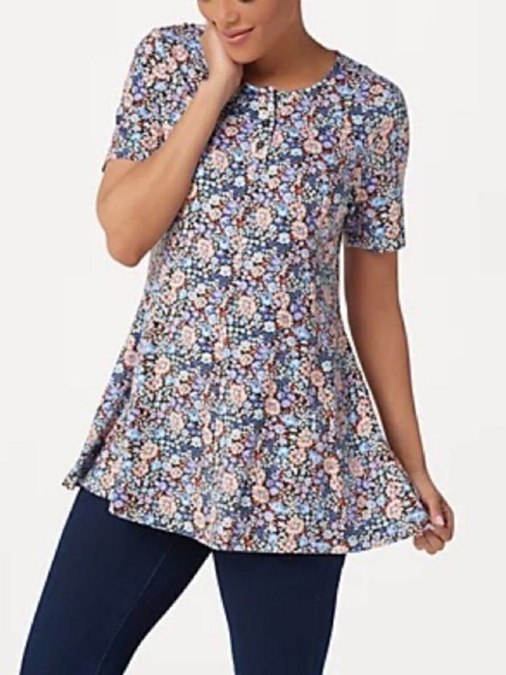 Denim & Co. Printed Jersey Fit & Flare Top